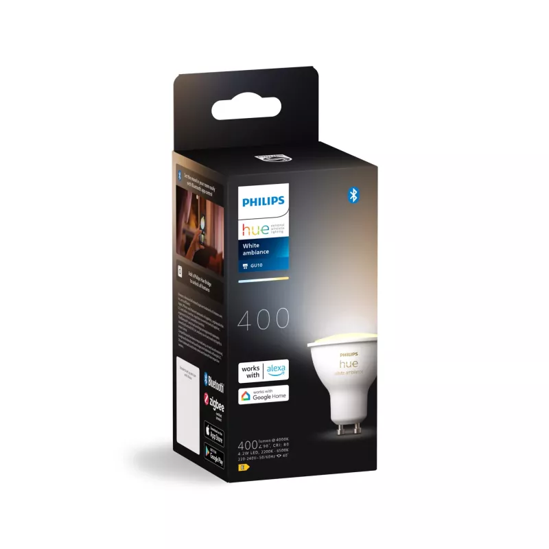 Philips Hue White Ambiance GU10 – inteligentný spot, inteligentná žiarovka, Bluetooth/Zigbee, biela, LED, GU10, GU10