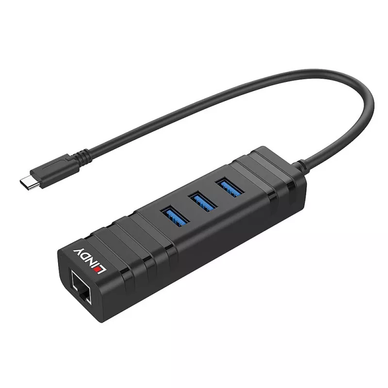 USB hub Lindy USB 3.2 Type-C hub a Gigabit Ethernet konvertor
