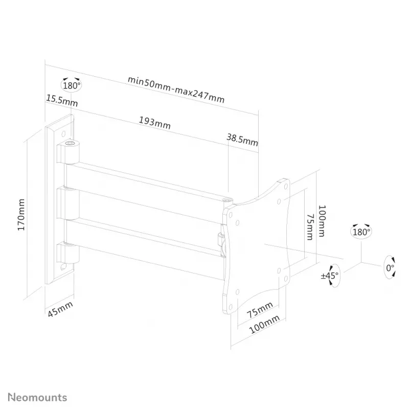 Neomounts FPMA-W820 čierny držiak na stenu pre monitor/TV 10-27 palcov - Full-Motion