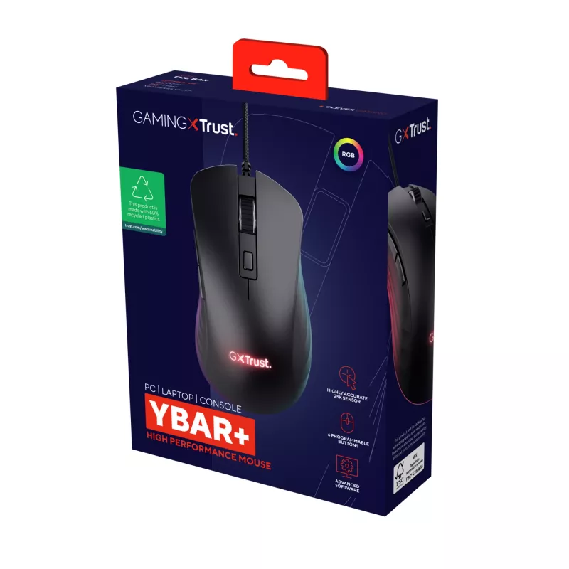 Trust GXT924 YBAR+ myš herná pravá ruka USB Type-A optická 25600 DPI