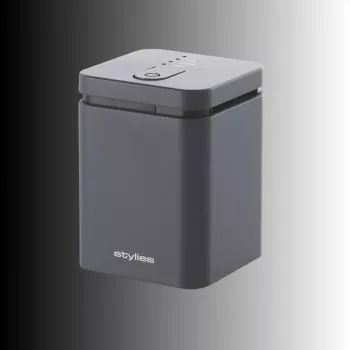 Odparovací aroma difuzér Stylies ELARAGray pre až do 25 m² — sieťový / batériový / USB, 2-hodinový časovač, 1,3 W, 74×74×100 mm, sivý