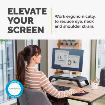 Fellowes stojan na počítačový monitor s 3 výškovými nastaveniami - Hana LT podstavec pod monitor - Ergonomický nastaviteľný stojan na monitor pre počítač - Max. hmotnosť 22,6 kg - Čierny
