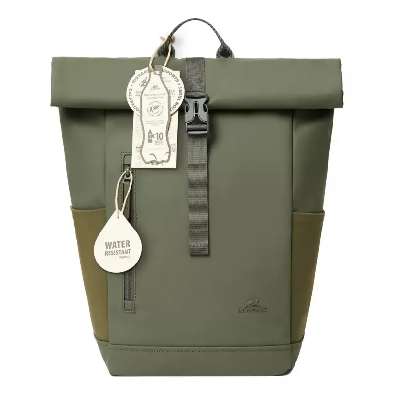 Cestovný batoh Rivacase Eden olivová PU koža polyester rPET 250x160x430mm