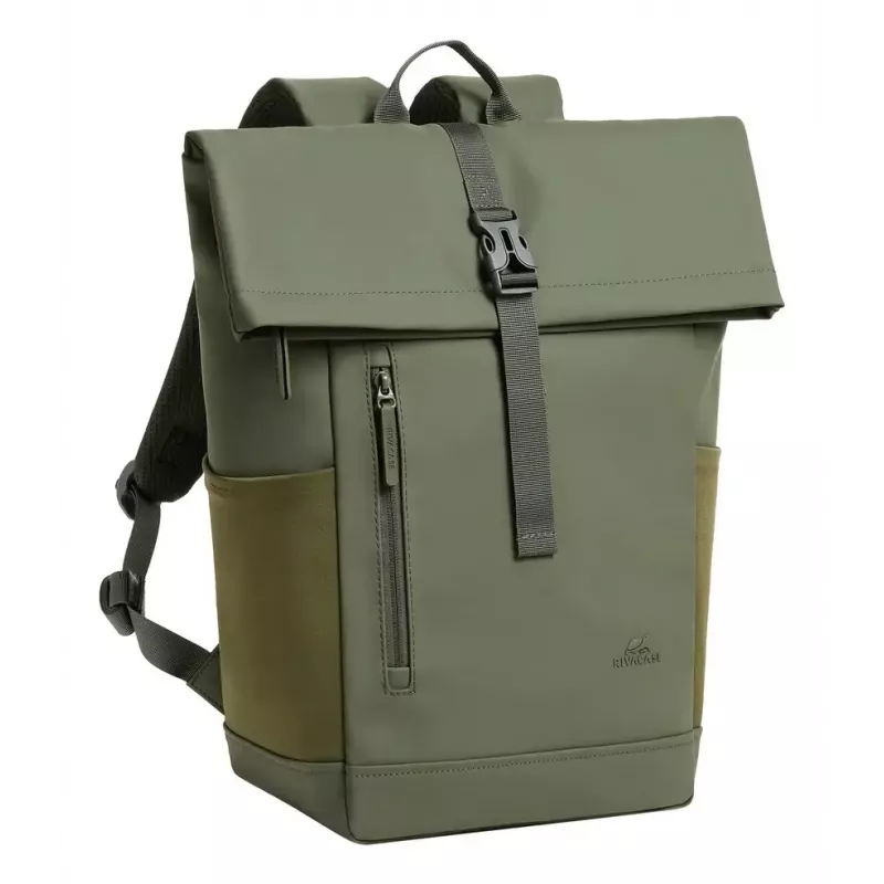 Cestovný batoh Rivacase Eden olivová PU koža polyester rPET 250x160x430mm
