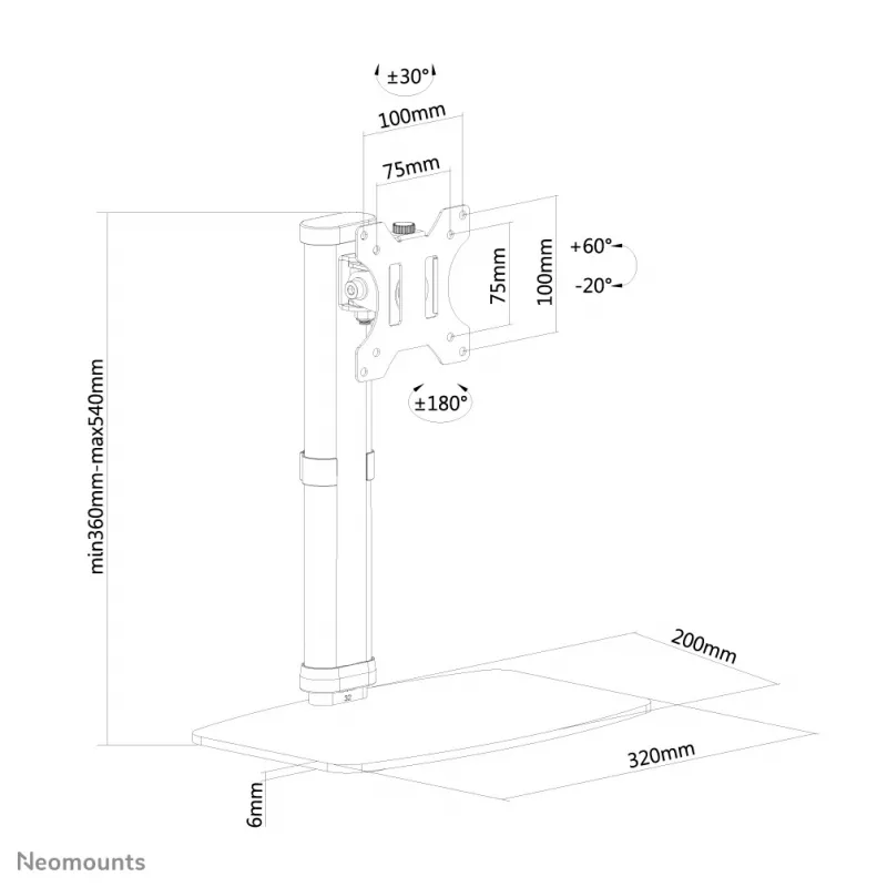 Neomounts FPMA-D890WHITE stojan na monitor 10-30 inch, voľne stojaci, 6 kg, 25,4 cm (10 inch), 76,2 cm (30 inch), 100 x 100 mm, biely