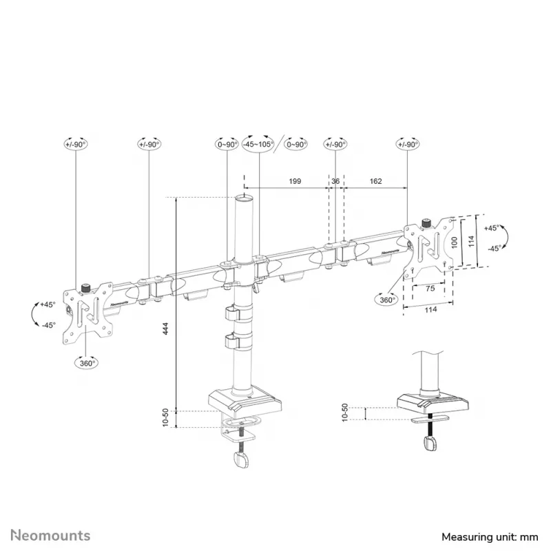 Neomounts DS60-600BL2 rameno na monitor 10-32 inch - rýchle uchytenie - 180°-doraz