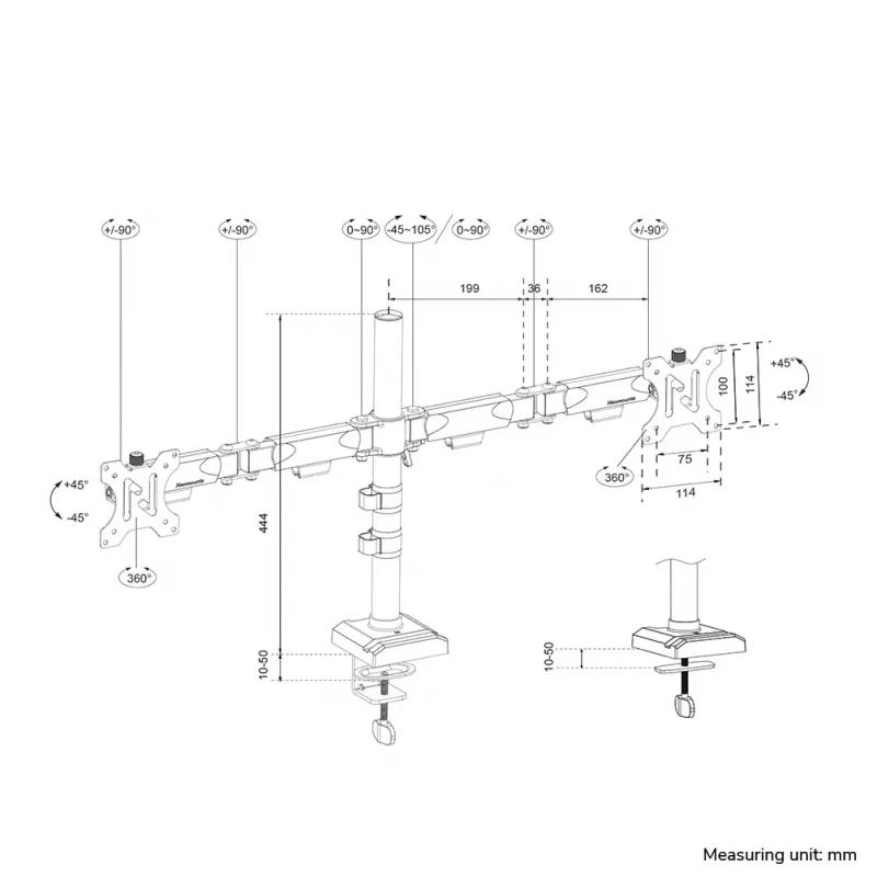 Neomounts DS60-600BL2 rameno na monitor 10-32 inch - rýchle uchytenie - 180°-doraz