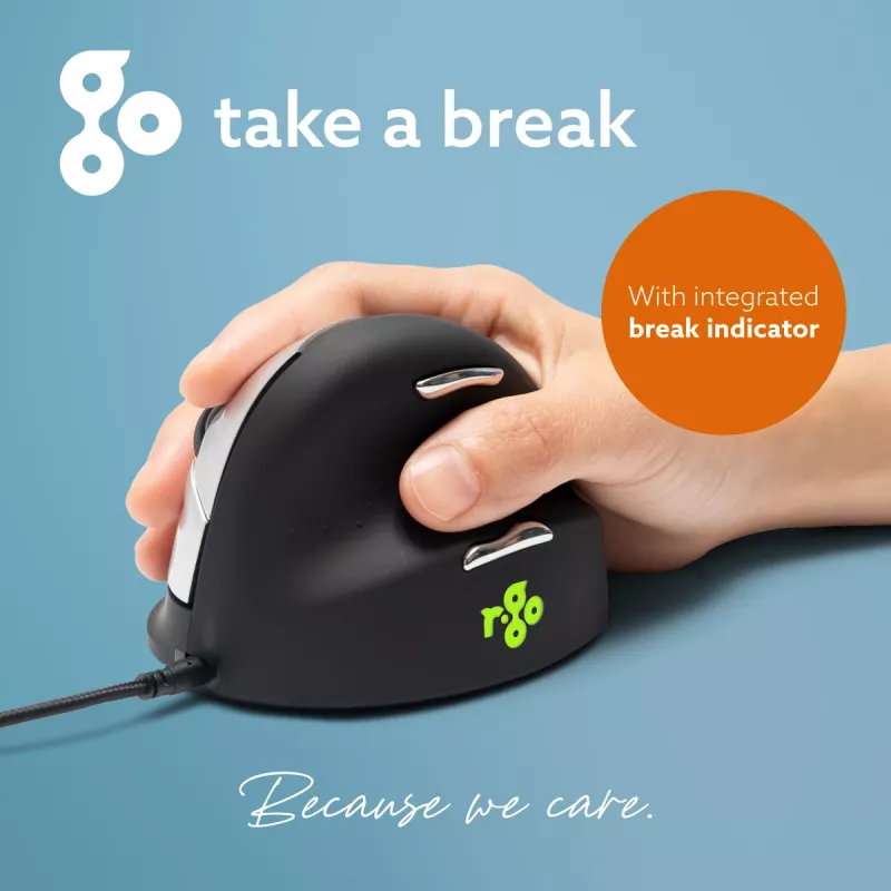 R-Go Tools ergonomická myš R-Go HE Break so softvérom Break, stredná (veľkosť ruky 165-185 mm), pravá ruka, káblová, čierna