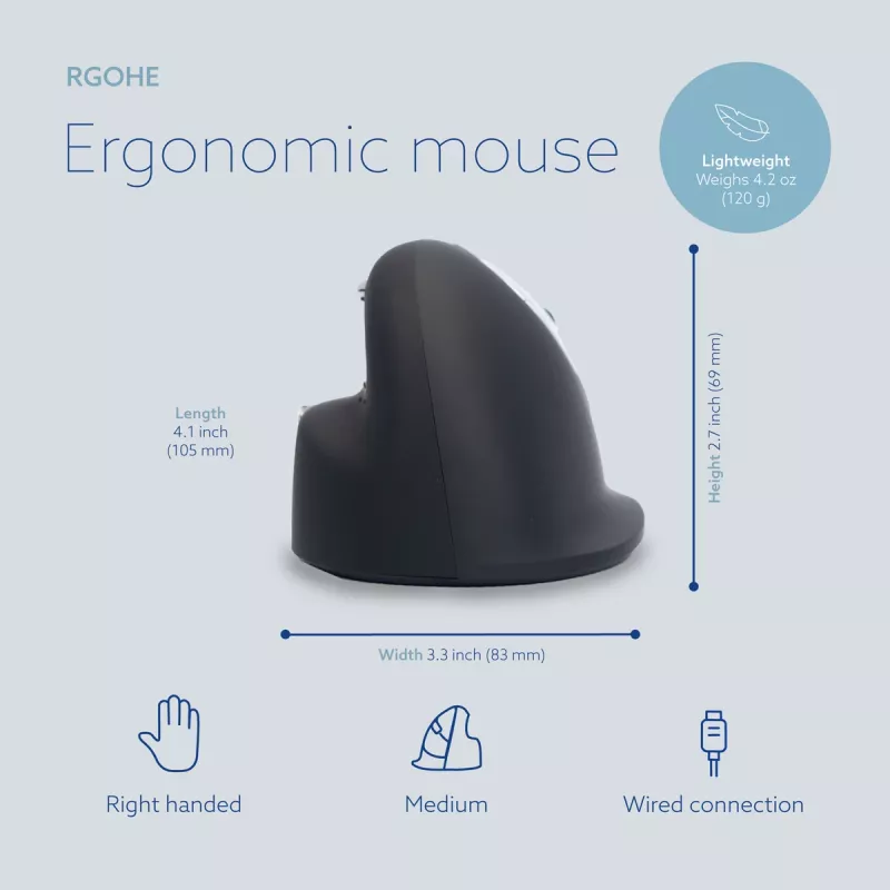 R-Go Tools ergonomická myš R-Go HE Break so softvérom Break, stredná (veľkosť ruky 165-185 mm), pravá ruka, káblová, čierna