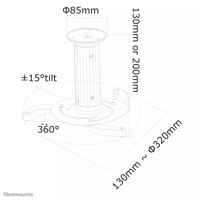 Neomounts BEAMER-C80 stropný držiak na projektor – h 13–20 cm – plne pohyblivý