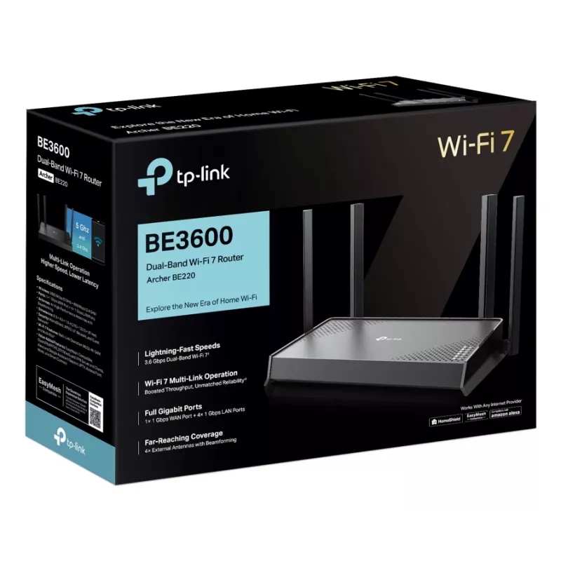 TP-Link Archer BE220 WLAN router Gigabit Ethernet dualband (2,4 GHz / 5 GHz) čierny