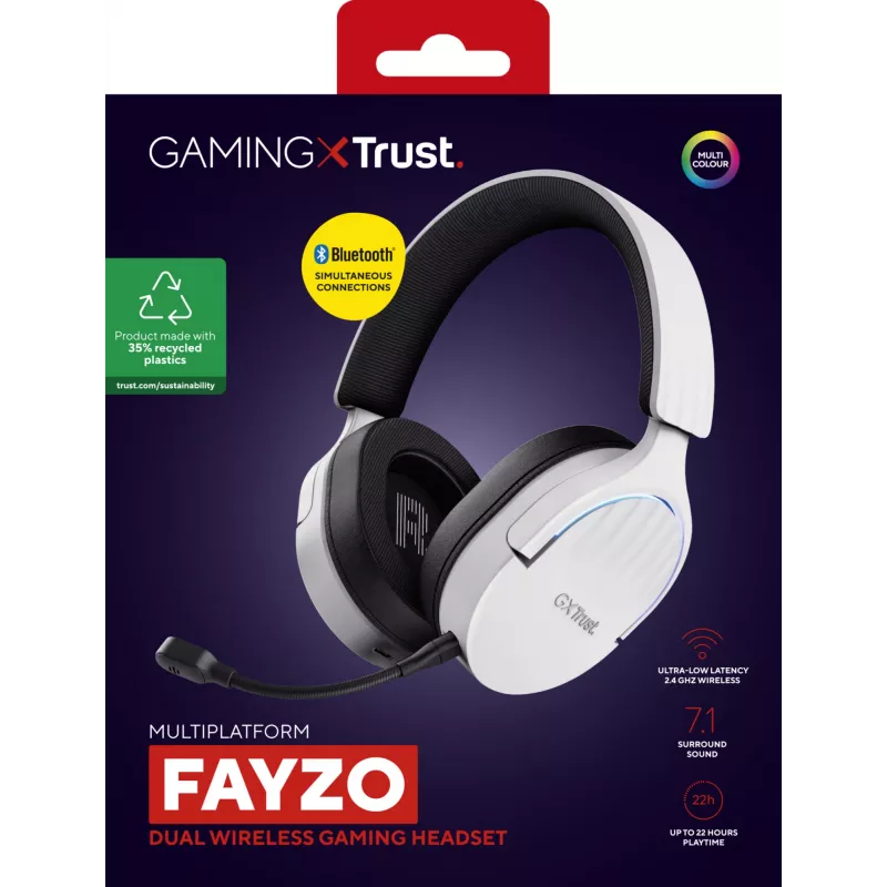 Trust GXT 491W FAYZO Headset káblový a bezdrôtový cez hlavu Gaming USB Type-C Bluetooth čierna, biela