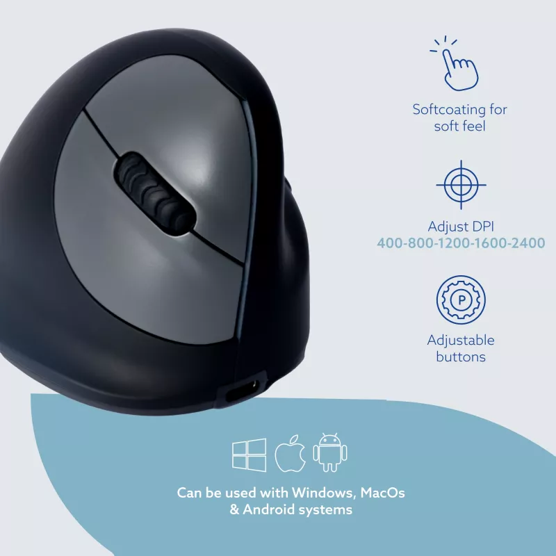 R-Go Tools ergonomická myš R-Go HE Break s softvérom na prestávky, veľká (veľkosť ruky ≥ 185 mm), pre pravákov, Bluetooth, čierna