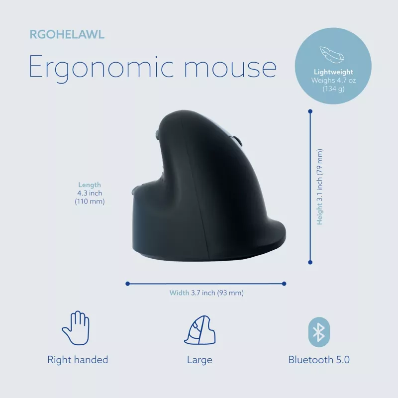 R-Go Tools ergonomická myš R-Go HE Break s softvérom na prestávky, veľká (veľkosť ruky ≥ 185 mm), pre pravákov, Bluetooth, čierna