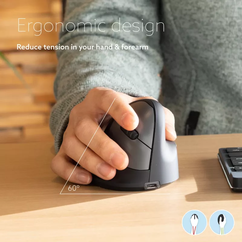 R-Go Tools ergonomická myš R-Go HE Break s softvérom na prestávky, stredná (veľkosť ruky 165-185 mm), pre pravákov, Bluetooth, čierna