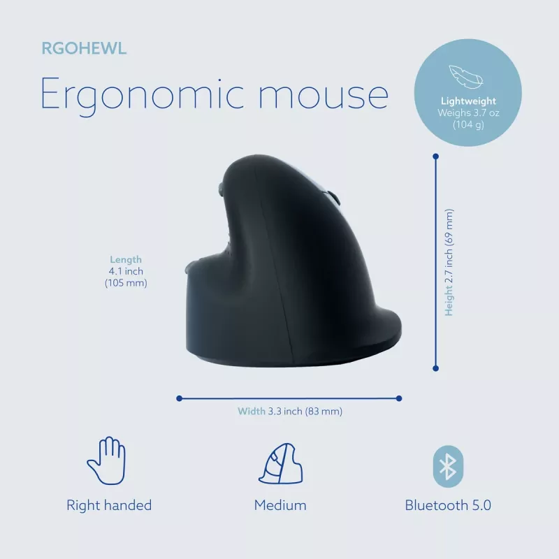 R-Go Tools ergonomická myš R-Go HE Break s softvérom na prestávky, stredná (veľkosť ruky 165-185 mm), pre pravákov, Bluetooth, čierna