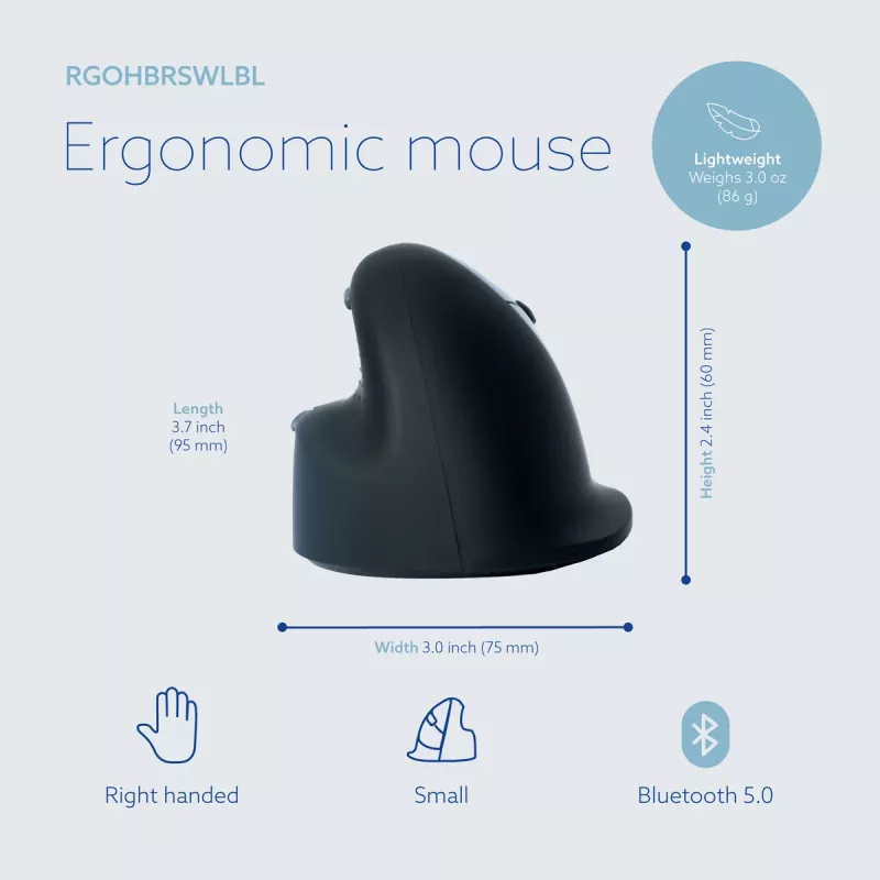 R-Go HE Break ergonomická vertikálna myš, malá, pre pravákov, bezdrôtová Bluetooth, čierna