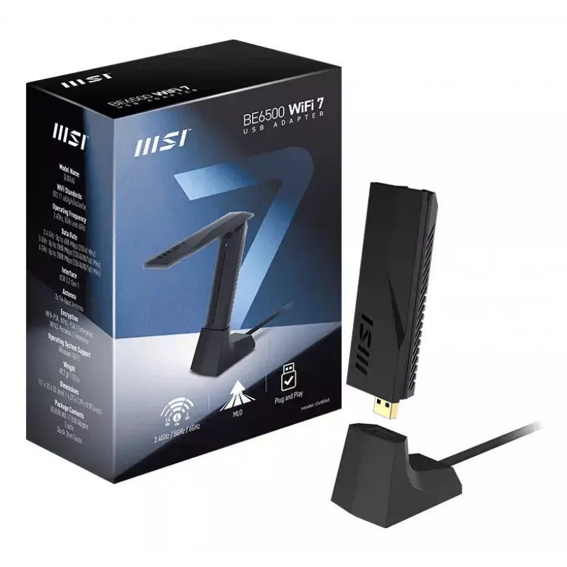 USB kľúč MSI BE6500 WiFi7 USB 3.2 Gen 1 Dongle čierny