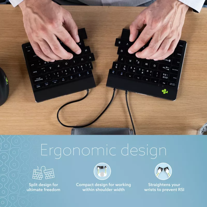 R-Go Tools ergonomická klávesnica R-Go Split Break v2 so softvérom Break, ergonomická delená klávesnica, QWERTY (US), káblová, čierna