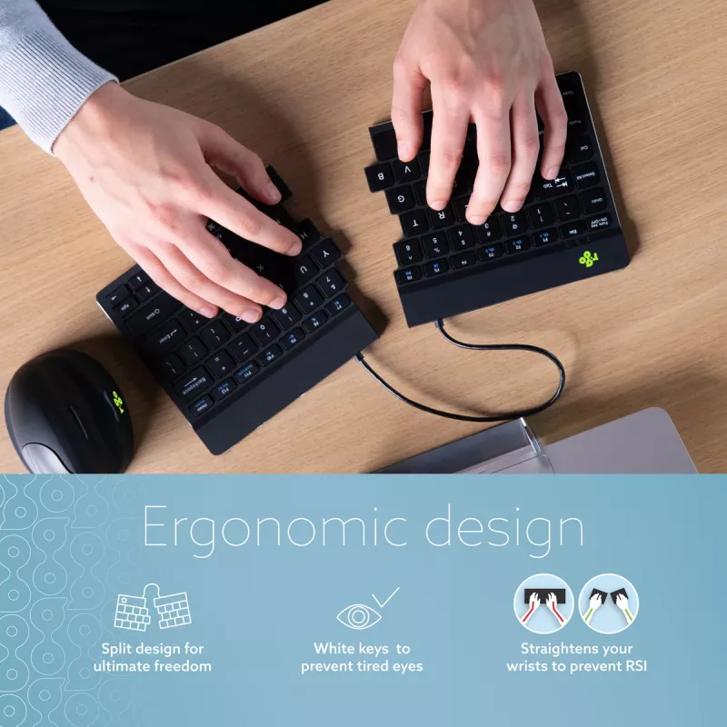 R-Go Tools ergonomická klávesnica R-Go Split Break so softvérom na prestávky, ergonomická delená klávesnica, QWERTY (US), Bluetooth, čierna