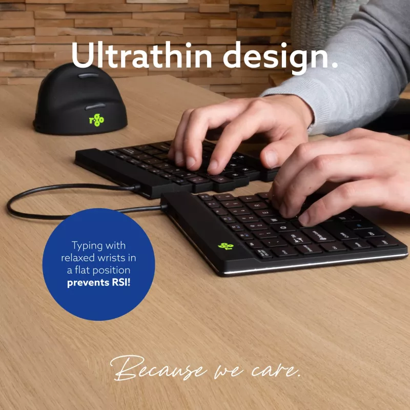 R-Go Tools ergonomická klávesnica R-Go Split Break so softvérom na prestávky, ergonomická delená klávesnica, QWERTY (US), Bluetooth, čierna