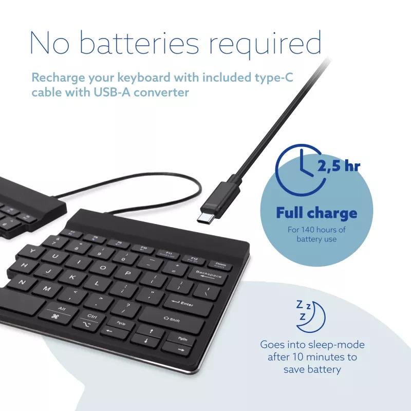 R-Go Tools ergonomická klávesnica R-Go Split Break so softvérom na prestávky, ergonomická delená klávesnica, QWERTY (US), Bluetooth, čierna