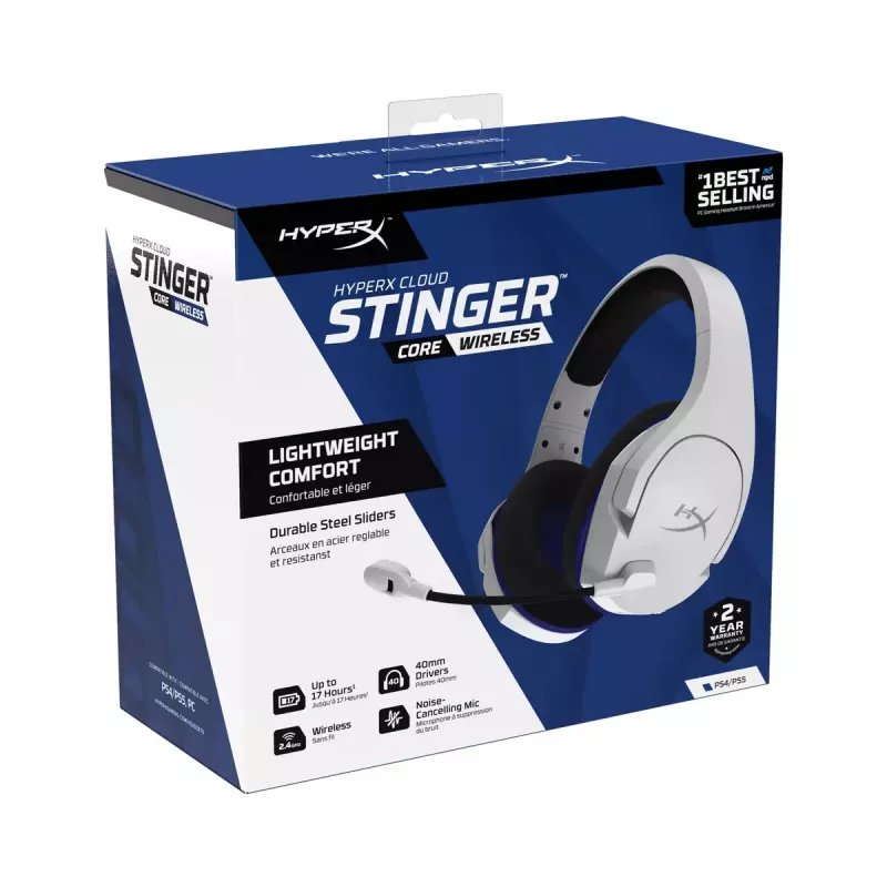 HyperX Cloud Stinger Core – bezdrôtová herná náhlavná súprava (bielo-modrá) – PS5-PS4