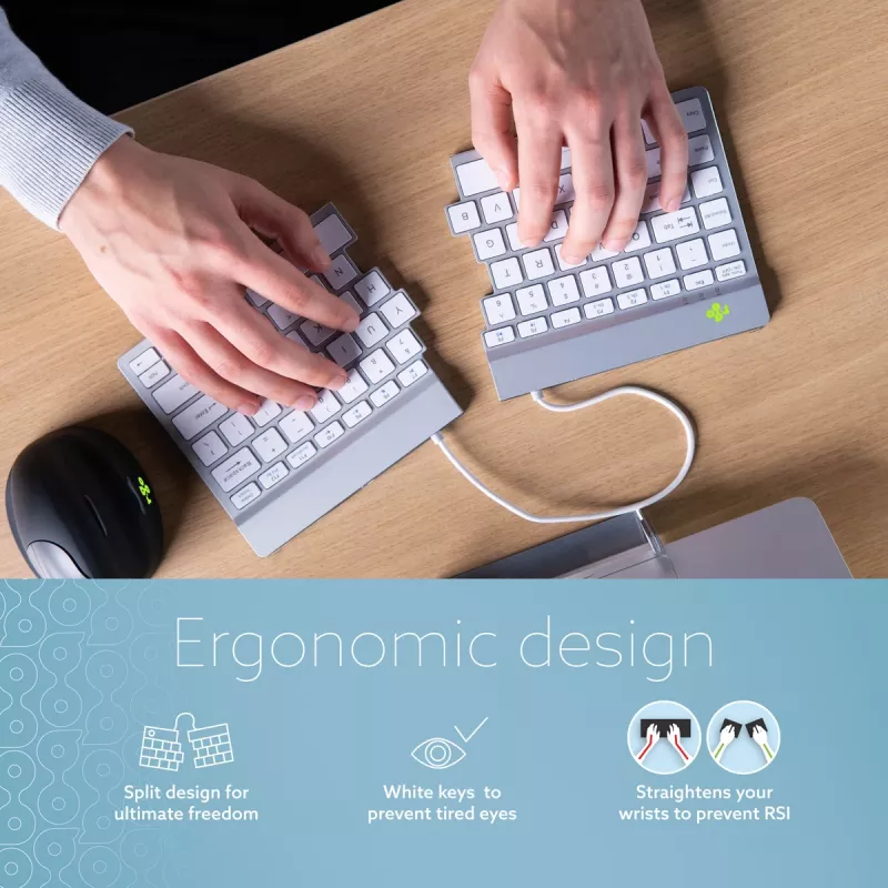 R-Go Tools ergonomická klávesnica R-Go Split Break so softvérom na prestávky, ergonomická delená klávesnica, QWERTY (US), Bluetooth, biela