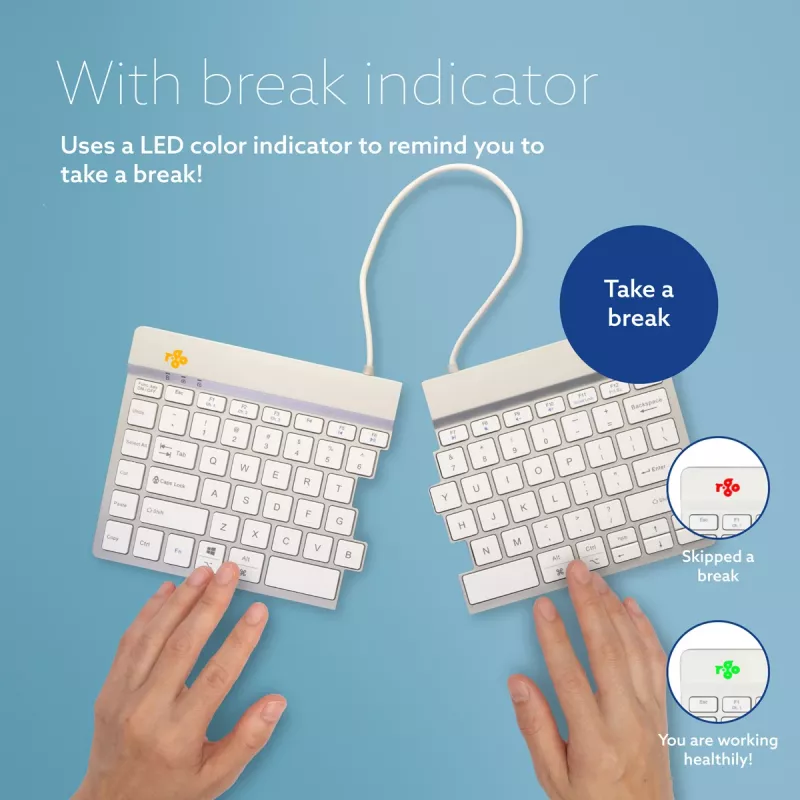 R-Go Tools ergonomická klávesnica R-Go Split Break so softvérom na prestávky, ergonomická delená klávesnica, QWERTY (US), Bluetooth, biela