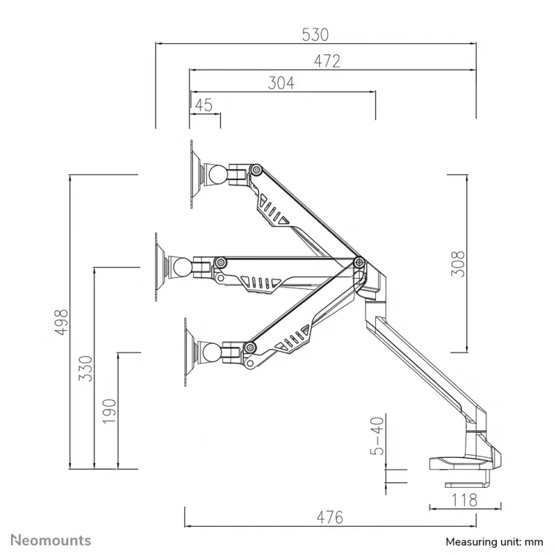 Neomounts FPMA-D750SILVER2 držiak monitora 10-32 palcov - plynová pružina - Topfix - 180°-stop