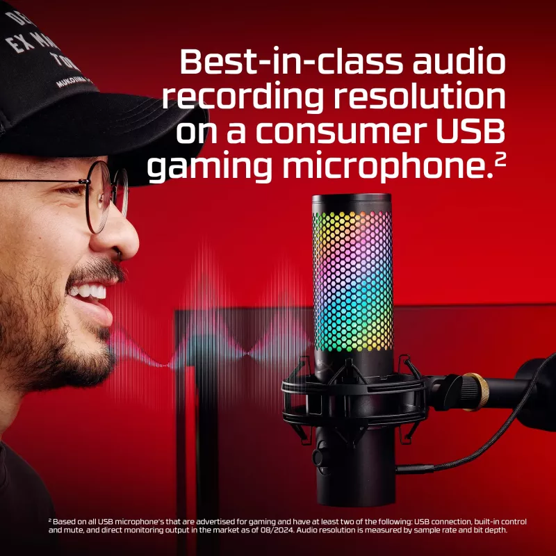 HyperX QuadCast 2 S - USB mikrofón (čierna), stolový mikrofón, -8 dB, 20 - 20000 Hz, 1 Ω, káblový, USB