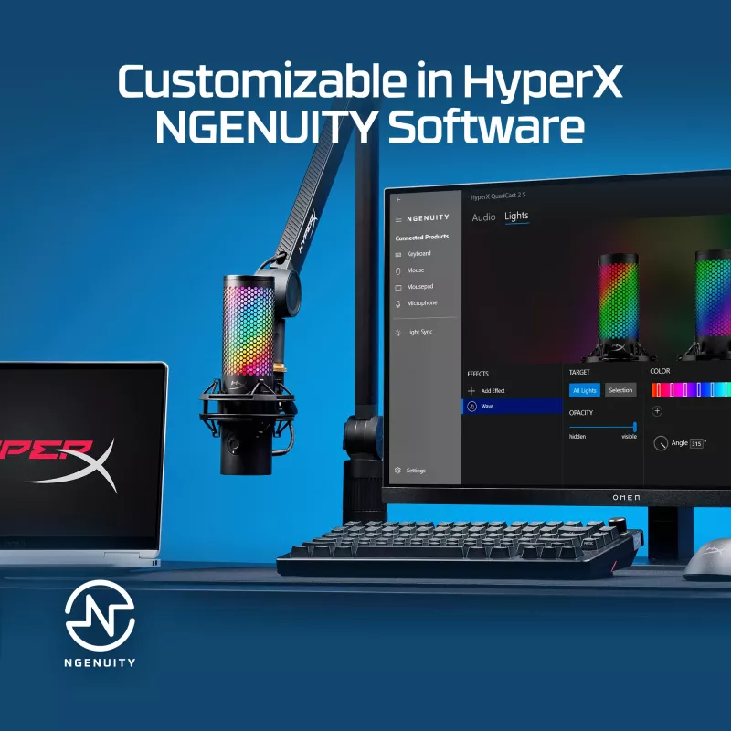 HyperX QuadCast 2 S - USB mikrofón (čierna), stolový mikrofón, -8 dB, 20 - 20000 Hz, 1 Ω, káblový, USB
