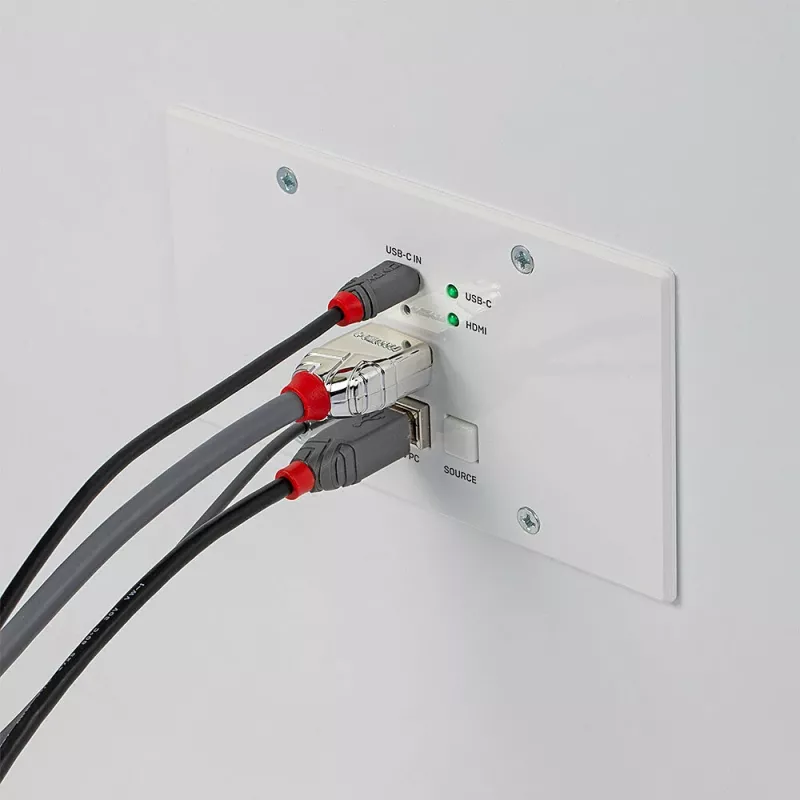Lindy 150m Cat.6 HDMI 4K60 & Type-C HDBaseT EU nástenná doska KVM extender, vysielač