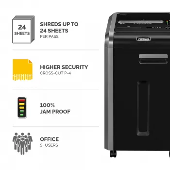 Fellowes skartovačka 225Ci 24 listov časticová skartovačka s 60-litrovým košom, vysoký stupeň bezpečnosti P4
