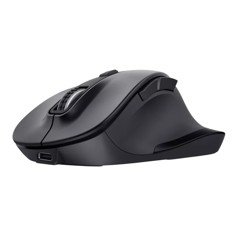TRUST Fyda Office ergonomická pravá bezdrôtová myš – RF + Bluetooth 5.2 – optická 2400 DPI – 6 tlačidiel – čierna