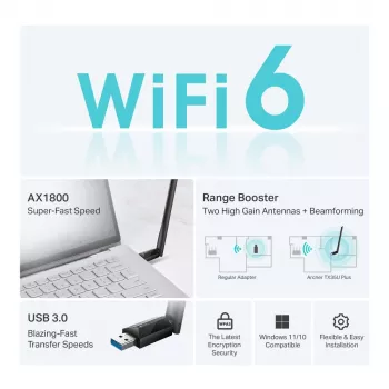 Bezdrôtový USB Wi-Fi adaptér TP-LINK Archer TX35U PLUS — Wi-Fi 6 Dualband 1201 Mbit/s, USB napájaný, čierny