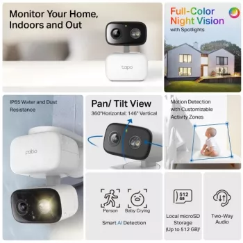 Bezpečnostná kamera TP-LINK Tapo C206 – Vnútorné/vonkajšie použitie 1080p HD, Otáčanie & Náklon, Nočné videnie, Obojsmerný zvuk