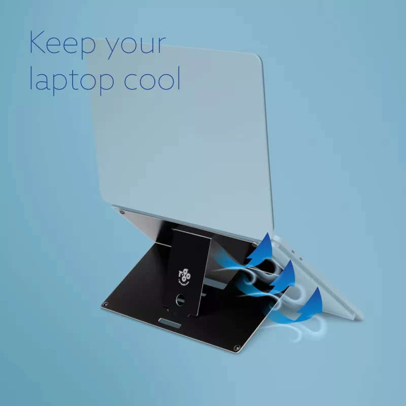 R-Go Tools stojan na notebook R-Go Riser Attachable, nastaviteľný, integrovaný do notebooku, Hliník, čierny