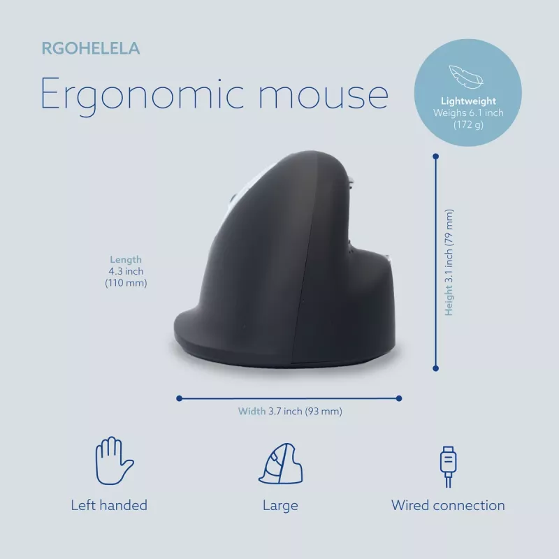 R-Go Tools Ergonomická myš R-Go HE Break so softvérom na prestávky, veľká (veľkosť ruky ≥ 185 mm), ľavá, káblová, čierna