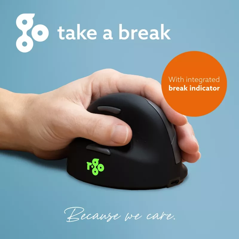 R-Go Tools Ergonomická myš R-Go HE Break so softvérom na prestávky, stredná (veľkosť ruky 165-185 mm), ľavá, Bluetooth, čierna