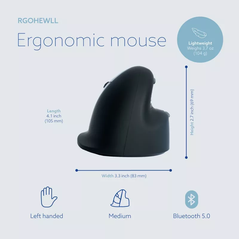 R-Go Tools Ergonomická myš R-Go HE Break so softvérom na prestávky, stredná (veľkosť ruky 165-185 mm), ľavá, Bluetooth, čierna