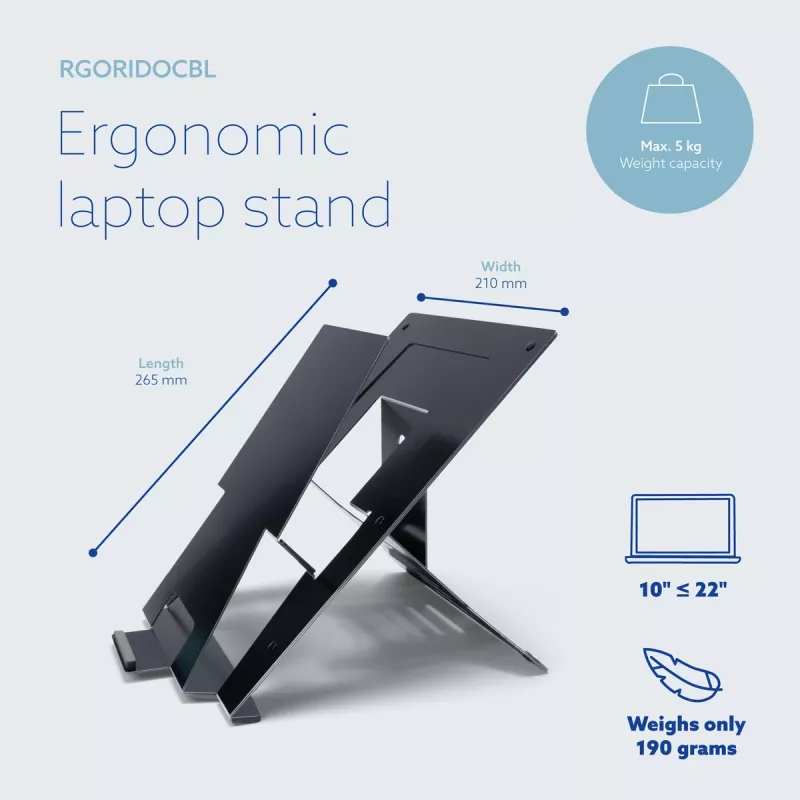R-Go Tools stojan na notebook R-Go Riser Document, ergonomický, skladací a nastaviteľný stojan s držiakom dokumentov, čierny