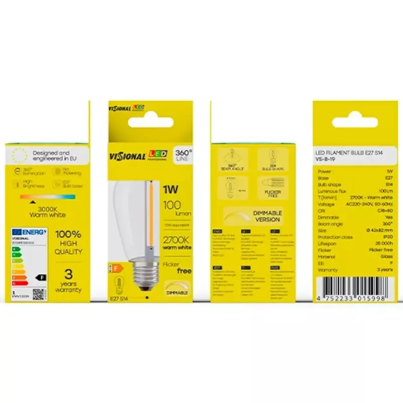 LED žiarovka VISIONAL VS-B-19 1W 100 lm 2700K, energetická trieda F
