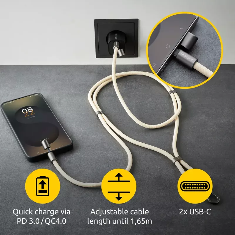 USB kábel Intenso Handykette 1,65 m USB-C béžový