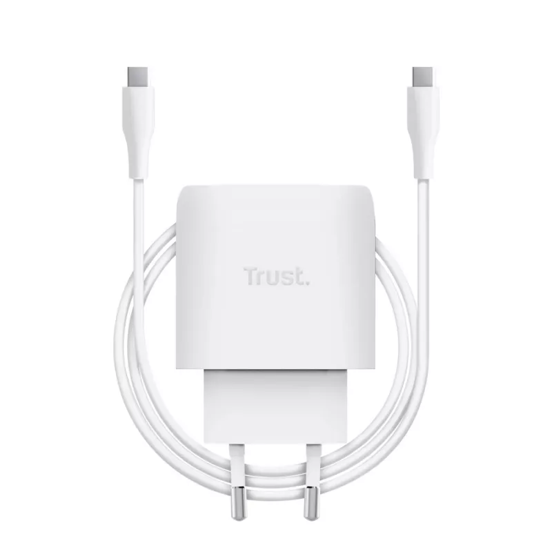 TRUST Maxo 45W USB-C GaN nabíjačka, 45 W, USB-C výstup, max. 20 V, 2 m kábel, biela