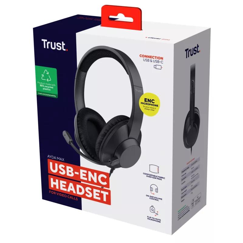 Trust Ayda Max headset káblový Head-band hovory/hudba USB Type-C / USB Type-A čierny