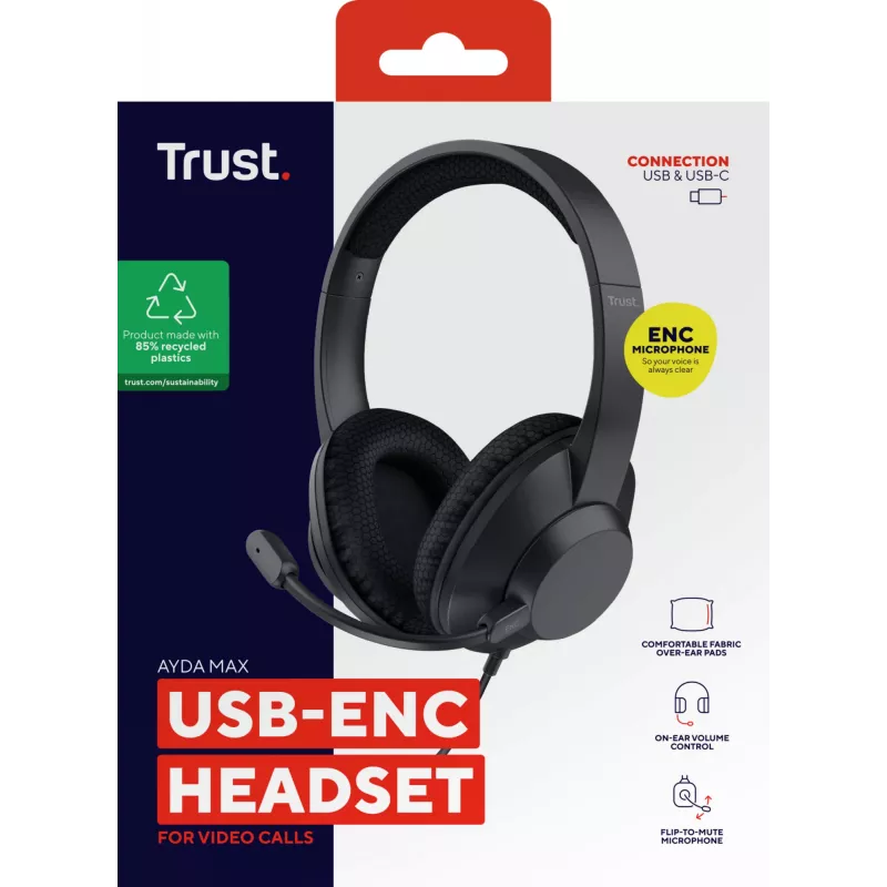 Trust Ayda Max headset káblový Head-band hovory/hudba USB Type-C / USB Type-A čierny