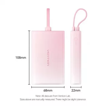 Powerbank Vention 10000mAh (USB-C, Lightning, USB-A) 22,5W LED displej ružová