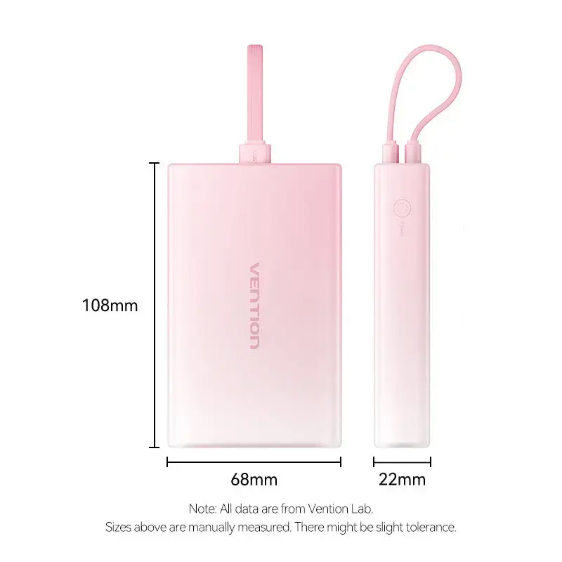 Powerbank Vention 10000mAh (USB-C, Lightning, USB-A) 22,5W LED displej ružová