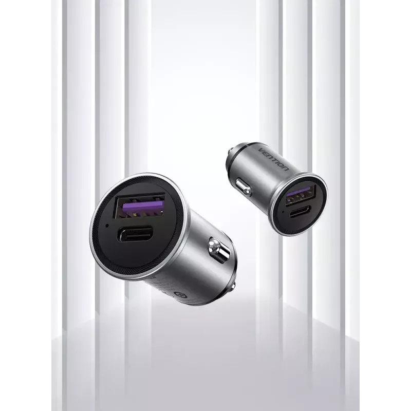 Vention FFBH0 nabíjačka do auta, 2 USB porty, sivá